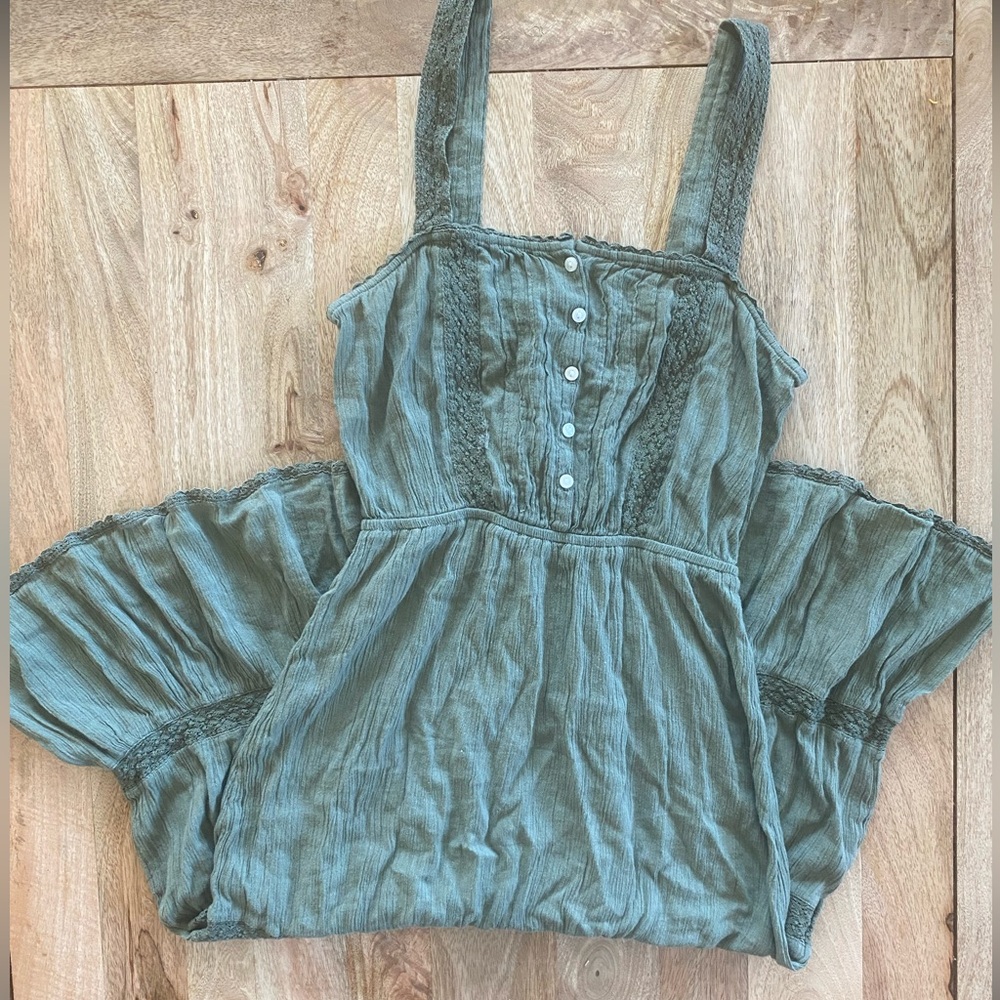 aerie Olive Green Sleeveless Summer Dress with Lace Trim - Picture 2 of 7